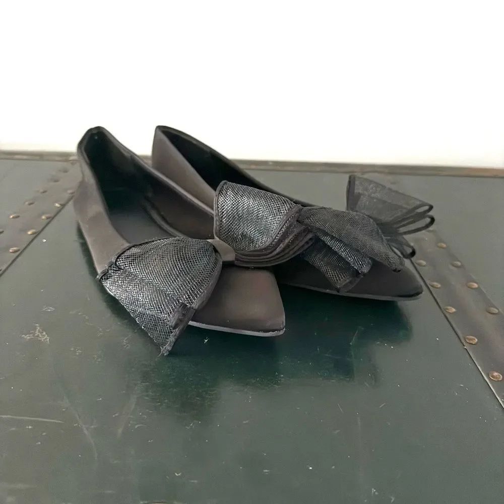 ASOS Women Ballet Flats Shoes Size 7 Black Pointed Toe Slip On Bow